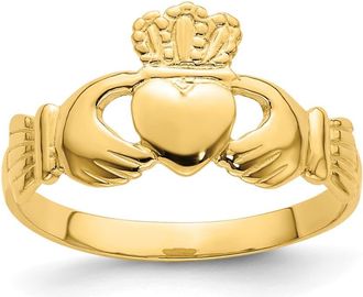 Diamond2Deal 14k Yellow Gold Polished Claddagh Ring (size 7)