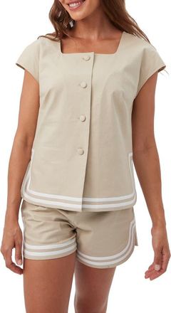 Trina Turk Valence Button Front Linen Top in Biarritz Beige at Nordstrom, Size 2