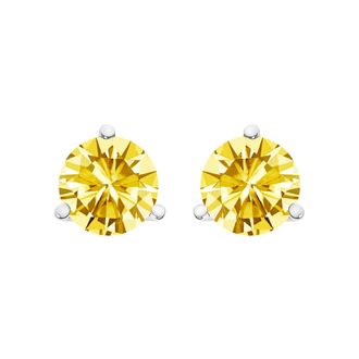 House of Brilliance 14K Gold 3-Prong Martini Set Yellow Lab Grown Diamond Solitaire Stud Earrings