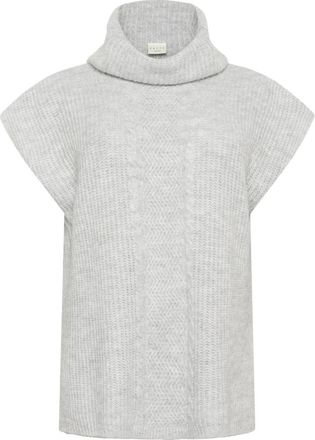 Kaffe Curve Grijze Melange Gebreide Poncho met Coltrui - Dames - Coltruien - Grijs - L - Truien & Vesten