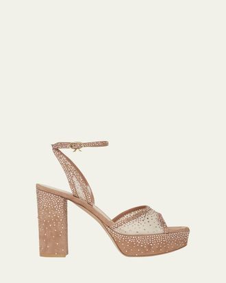 Gianvito Rossi Strass Organza Ankle-Strap Platform Sandals