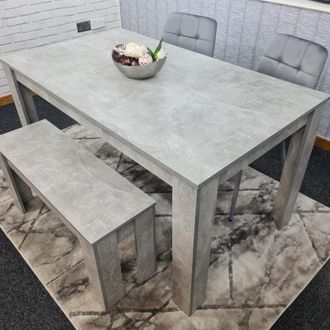 Kosy Koala Grey Wooden Dining Table Set with 2 Grey Velvet Chairs & 1 Bench Dining Room Furniture in Brown