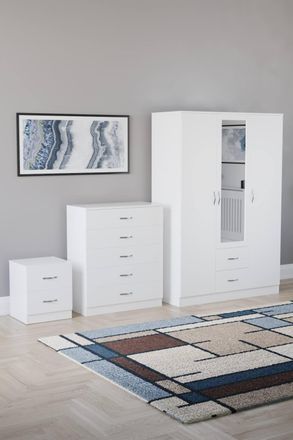 Home Discount Vida Designs 3Pc Bedroom Set 2Bedside, 5 Drawer Chest, Mirror Wardrobe in White