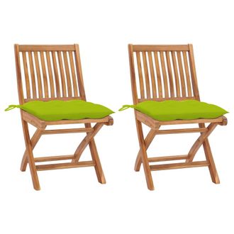 vidaXL Sillas De Jard&iacute;n 2 Uds Madera Teca Con Cojines Verde Brillante Vidaxl