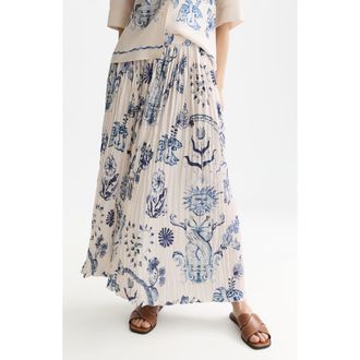 Scotch & Soda x Royal Delft Pleated Midi Skirt in Delft Tiles Blue at Nordstrom, Size X-Small