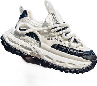 Generic Spring and Summer Thick-Soled Heightening Mens Trendy Casual Sports Shoes, White and Black, 9.5-11.5