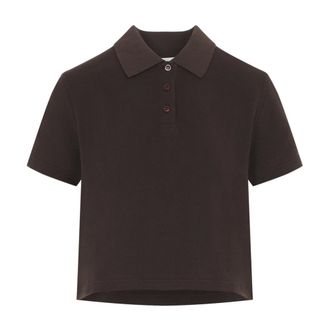 Saint Laurent Tops, Dames, Bruin, S, Katoen, Cassandre Cropped Polo