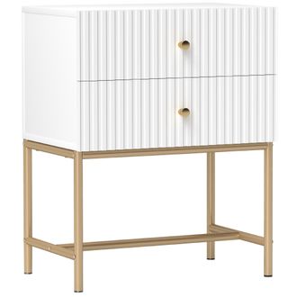 HOMCOM Modern Bedside Table with 2 Drawers for Bedroom - White - White | TJ Hughes