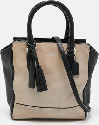 Coach Black/beige Leather Tassel Tote