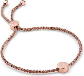 Monica Vinader Rose Gold Linear Solo Friendship Diamond Bracelet Diamond