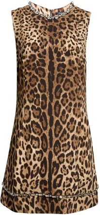 Dolce & Gabbana Leopard Print Stretch Cady Minidress in Leo New at Nordstrom, Size 38