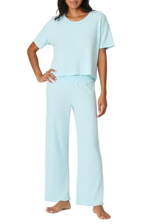 PJ Salvage Weekend Waffles Rib Pajamas in Crystal Blue at Nordstrom, Size X-Large