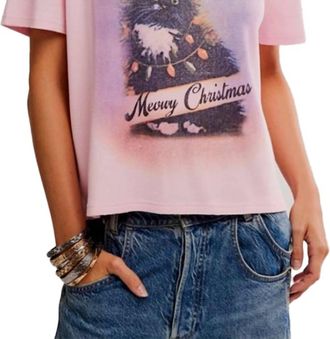 Free People Merry Meowy Tee In Pink Combo