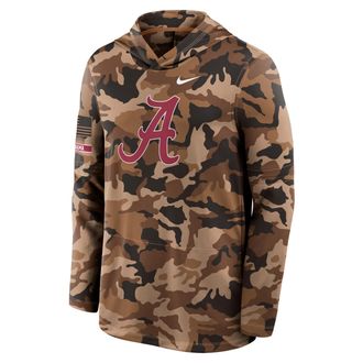 Nike Alabama 2026 Military Appreciation Nike Mens Dri-FIT College Long-Sleeve Hooded Top in Brown | 03B92EAABN-954