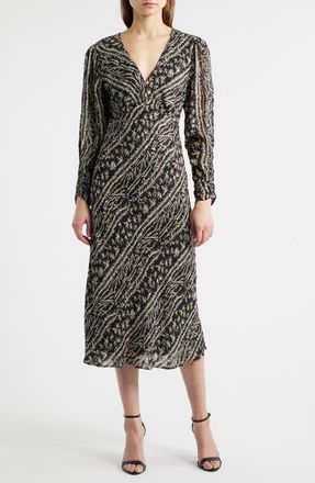 BOSS Dilimi Long Sleeve V-Neck Midi Cocktail Dress in Open Misc at Nordstrom, Size 8