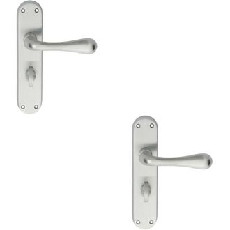 Loops 2x PAIR Smooth Round Bar Handle on Bathroom Backplate 185 x 40mm Satin Chrome