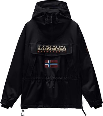 Napapijri Black Hooded Anorak Jacket With Logo Patch