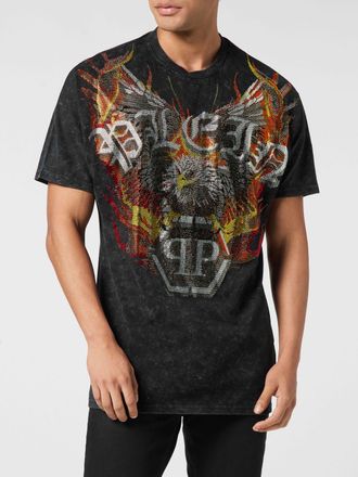 Philipp Plein T-shirt in cotone con stampa grafica e ricami di strass