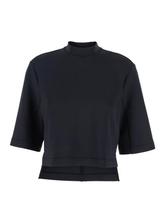 Moncler Black Solid Mock Collar T-Shirt