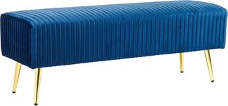 Beliani Banco De Terciopelo Azul Marino Dorado 118 Cm Patas Metal Glamour Paterson