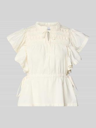 Vero Moda Bluse mit Serafino-Kragen und Schn&uuml;rung Modell LURA in Offwhite, Gr&ouml;&szlig;e 34