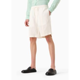 Emporio Armani Mens Shorts in White Linen - Size X-Small