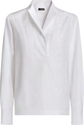 Kiton Puur katoenen overhemd met ton-sur-ton borduursel - Dames - Blouses - Wit - L - Katoen - Overhemden
