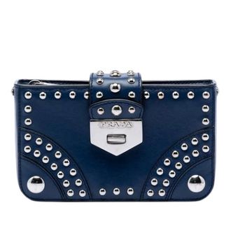 Prada Pre-owned Wallets, female, Blue, Size: ONE SIZE Pre-owned Studded Leather Clutch