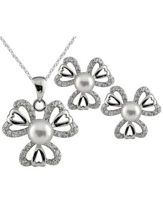 Splendid Pearls Silver 7Mm Pearl Cz Set