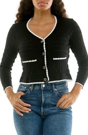 Nina Leonard Scallop Trim Cardigan Sweater in Black/White at Nordstrom Rack, Size 1 X