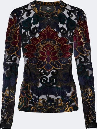 Etro Devor&eacute; floral sheer top