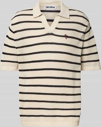 Review Strickshirt mit Polokragen und Label-Stitching in Ecru, Gr&ouml;&szlig;e XL