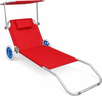 ebuy24 Vcm Tumbona Plegable Dimensiones Aprox. L. 165 X Al. 16 X An. 65 Cm Tumbona De Jard&iacute;n Con Ruedas Ligera Y Compacta Silla Reclinable Con Techo Solar (r