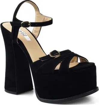 Zigi Soho Harbor Ankle Strap Platform Sandal in Black Suede at Nordstrom, Size 10