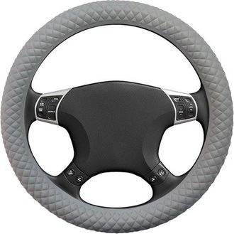 OEM Funda Para Volante De Coche - Protector De Volante - Conducci&oacute;n Segura - Dise&ntilde;o Antideslizante Con Patr&oacute;n De Rombos - Di&aacute;metro De 33-42 Cm - Gris