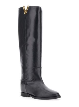 Via Roma 15 Womens Boots With Side Cut-Out, Black Leather