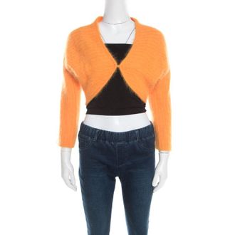 Escada Mustard Yellow Angora Rib Knit Fuzzy Bolero