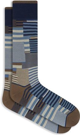 Bugatchi Geo Pattern Mercerized Cotton Blend Dress Socks in Mocha at Nordstrom