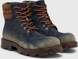 Diesel D-Hammer-Combat boots in denim and suede - Boots - Man - Blue