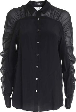 Karl Lagerfeld Zwarte Zijden Blouse met Elegante Details - Dames - Overhemden - Zwart - XS - Overhemden