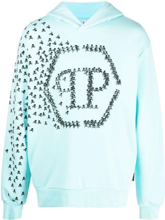 Philipp Plein logo-print detail hoodie - men - Cotton - L - Blue
