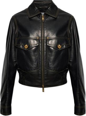 Versace Nappa Blouson - Dames - Leren en Su&egrave;de Jassen - Zwart - L - Leer - Jassen