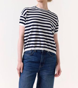 Brodie Bree Stripe Boxy Tee In Navy/ivory