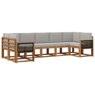 vidaXL Conjunto De Sof&aacute;s De Exterior 7 Pcs Natural Y Gris Claro Vidaxl