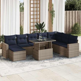 vidaXL Set Sof&aacute;s Jard&iacute;n Y Cojines 9 Pzas Rat&aacute;n Sint&eacute;tico Acacia Gris Vidaxl
