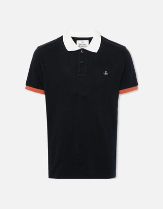 Vivienne Westwood Mens Mens Navy Vivienne Westwood Contrast Trim Embroidered Logo Polo Shirt - Size: 42