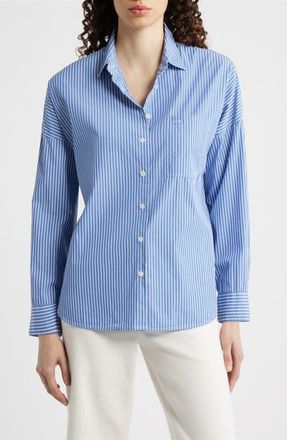 Alex Mill Jo Stripe Cotton Poplin Button-Up Shirt in Blue /White Stripe at Nordstrom, Size X-Small