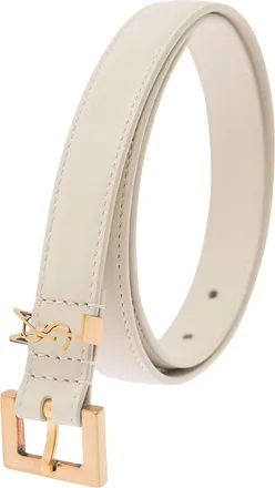 Saint Laurent Womens Leather Belt With Logo Buckle White Calf