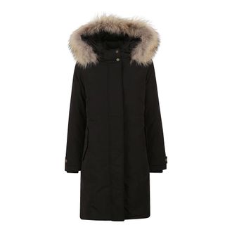 Woolrich Parkas, female, Black, Size: XS Black Fur Parka with Removable Hood