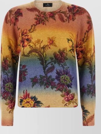 Etro wool floral jacquard degrad&eacute; crewneck jumper